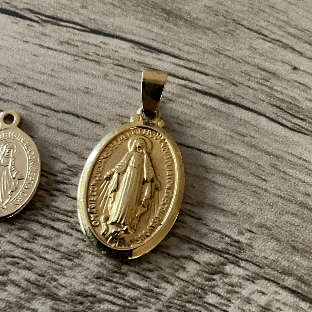 Gold Tone Miraculous Medal Pendant for Kids